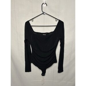 PINKMSTYLE Womens Square Neck Mesh Long Sleeve Bodysuit Beige Size Medium